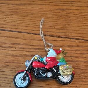 Santa Motorcycle Christmas Ornament - Red and Silver
